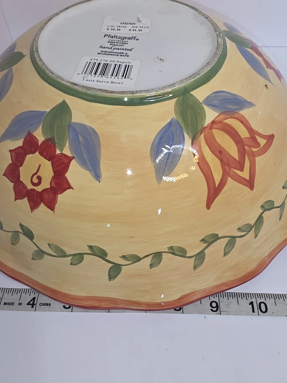 Pfaltzgraff Yellow Floral Scalloped Bowl with Red Edge